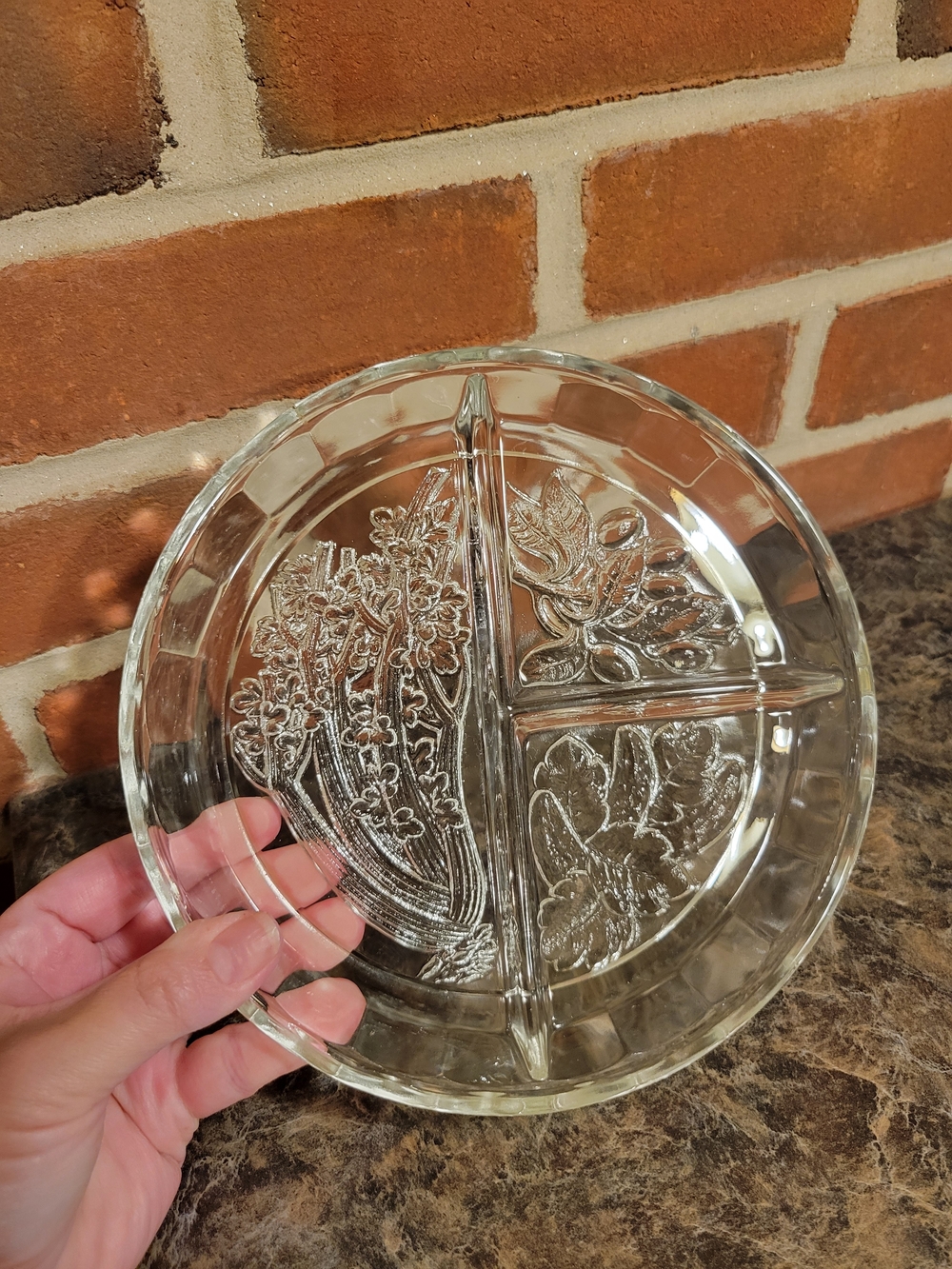 Vegetable Etched Glass Serving Plate